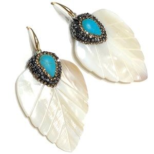Earrings, Natural leaf shaped shell drop earrings